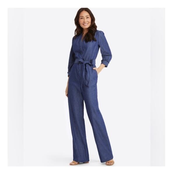 Draper James Tie Waist Jumpsuit in Chambray Sz XL - Picture 1 of 10